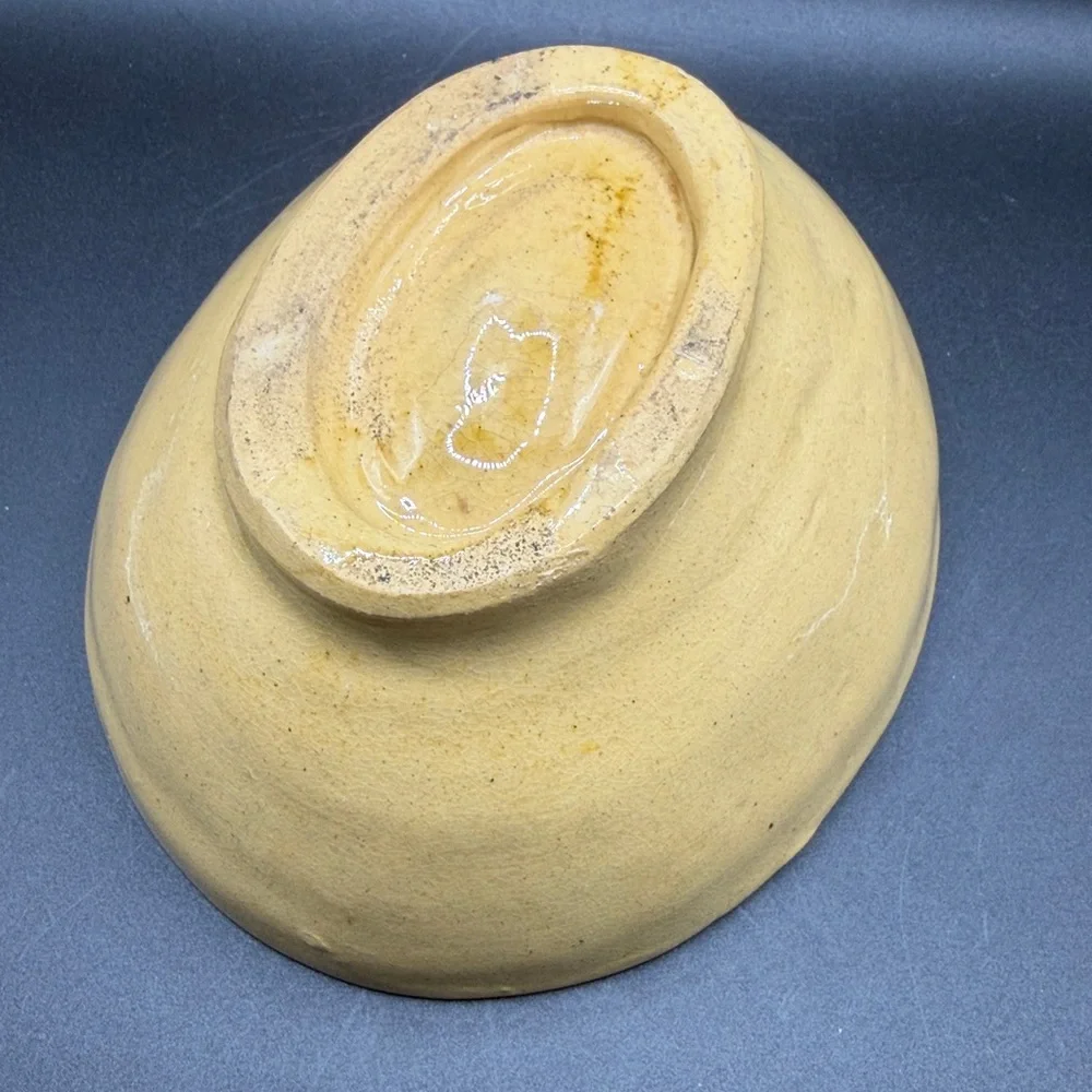 Antique Yellowware Pottery Corn Design Pudding Food Mold Farmhouse Butter Mold